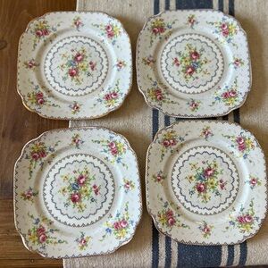 4x 1940s Royal Albert Bone China Petit Point Square Salad/side/dessert Plate